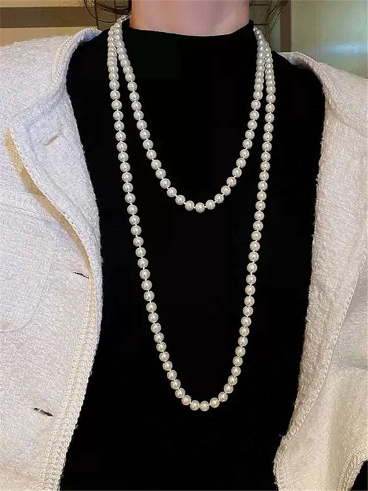 Elegant Long Pearl Collarbone Necklace - Glamora