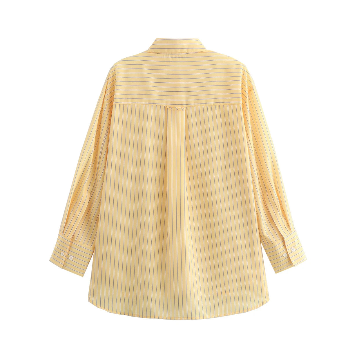 Butter Yellow Striped Loose Shirt Summer - Glamora