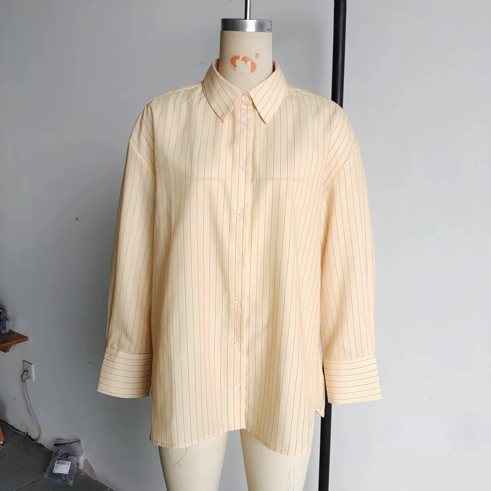 Butter Yellow Striped Loose Shirt Summer - Glamora