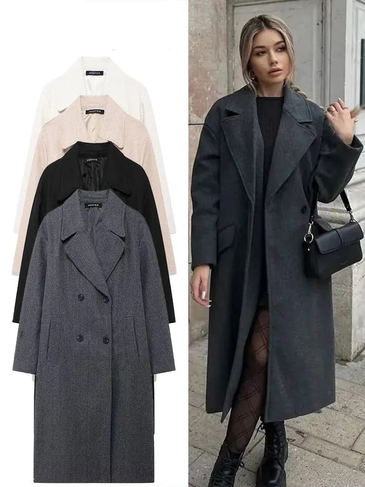 Double Breasted Wool Coat Warmth Women - Glamora