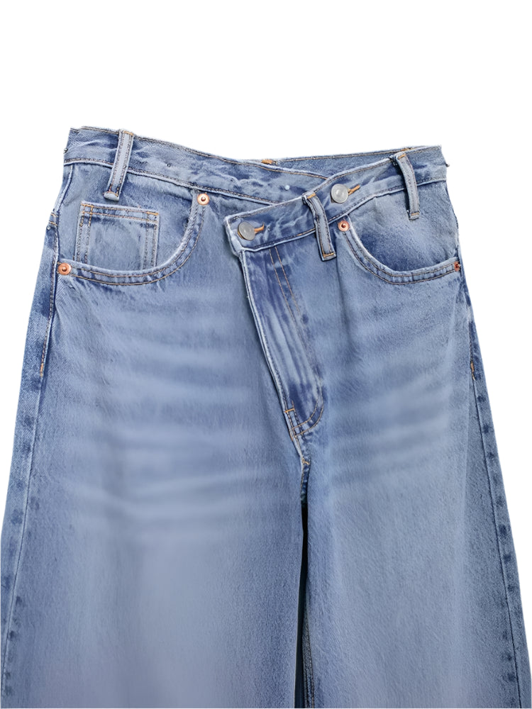 Asymmetric High Waist Wide Leg Jeans - Glamora