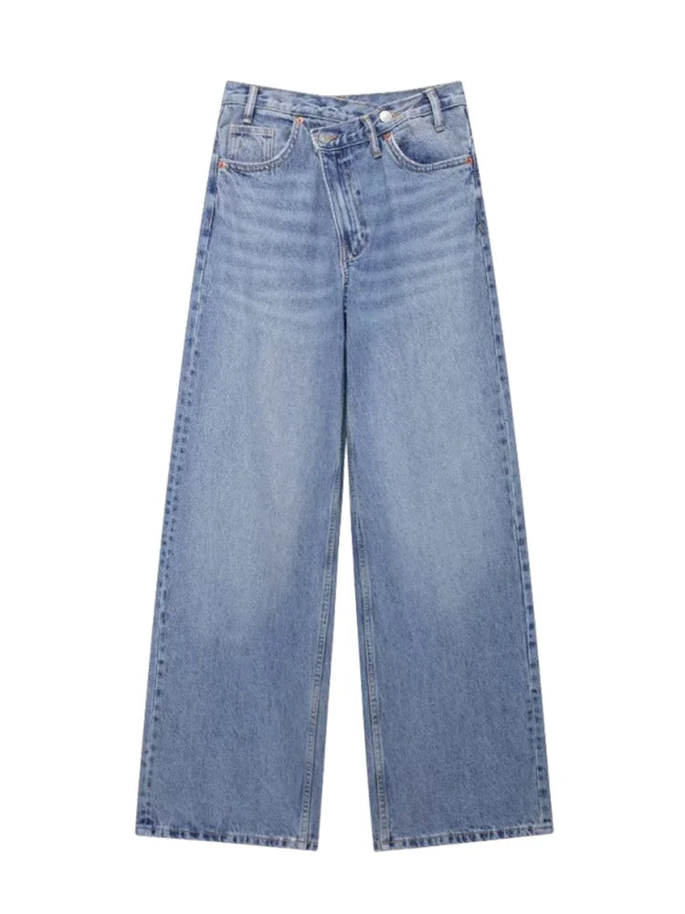 Asymmetric High Waist Wide Leg Jeans - Glamora
