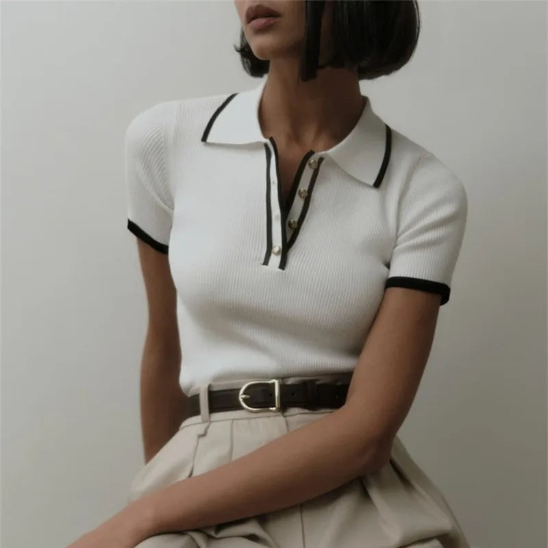 Knitted Short Sleeve Pullover Slim Fit Women - Glamora