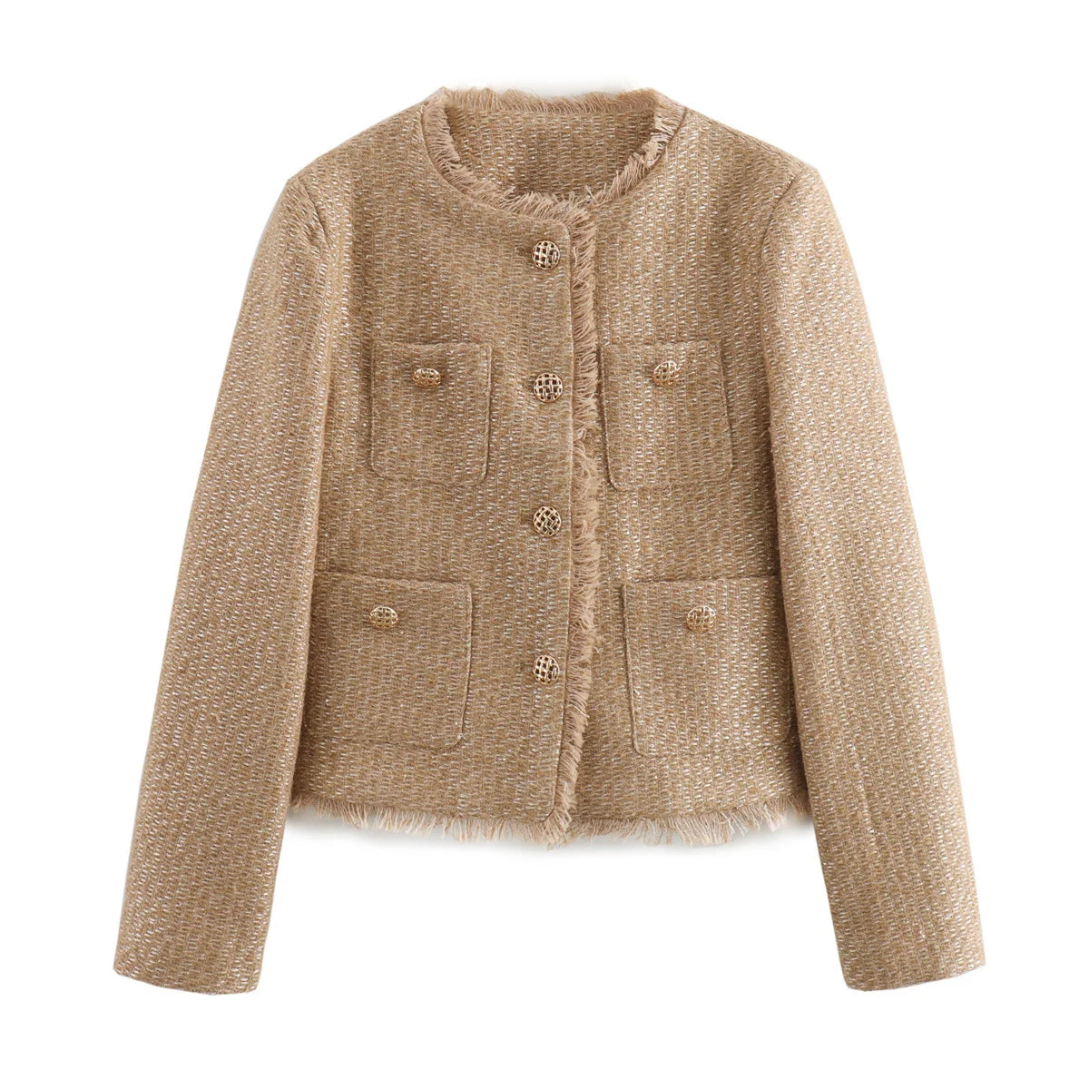Woolen Tweed Jacket Cozy Women Outerwear - Glamora