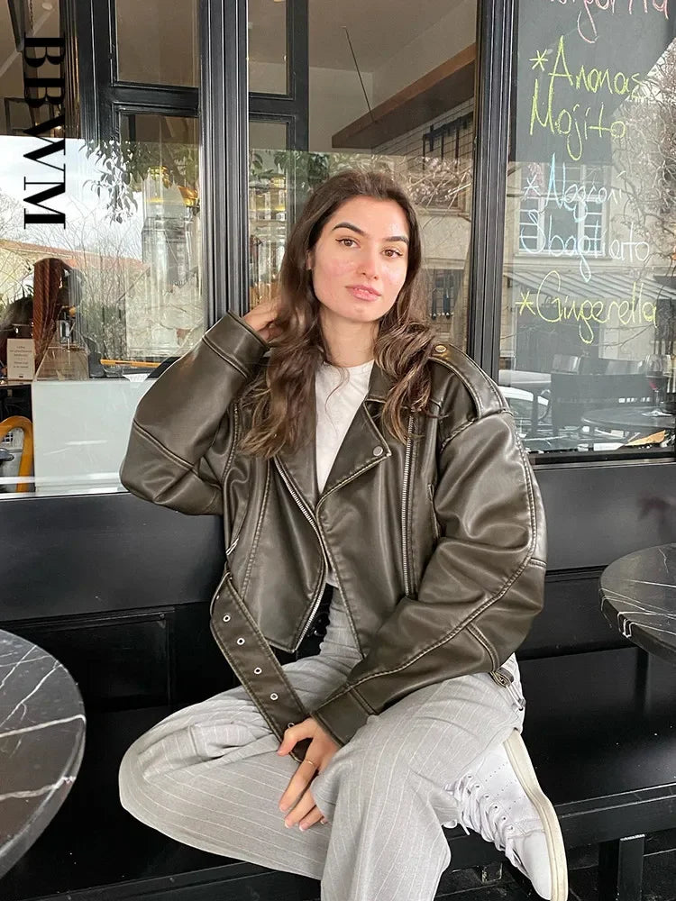 Oversized Faux Leather Jacket Stylish Streetwear - Glamora