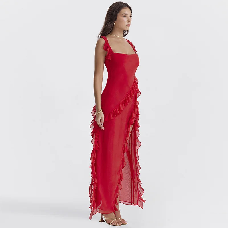 Pleated Backless Red Dress Partywear - Glamora