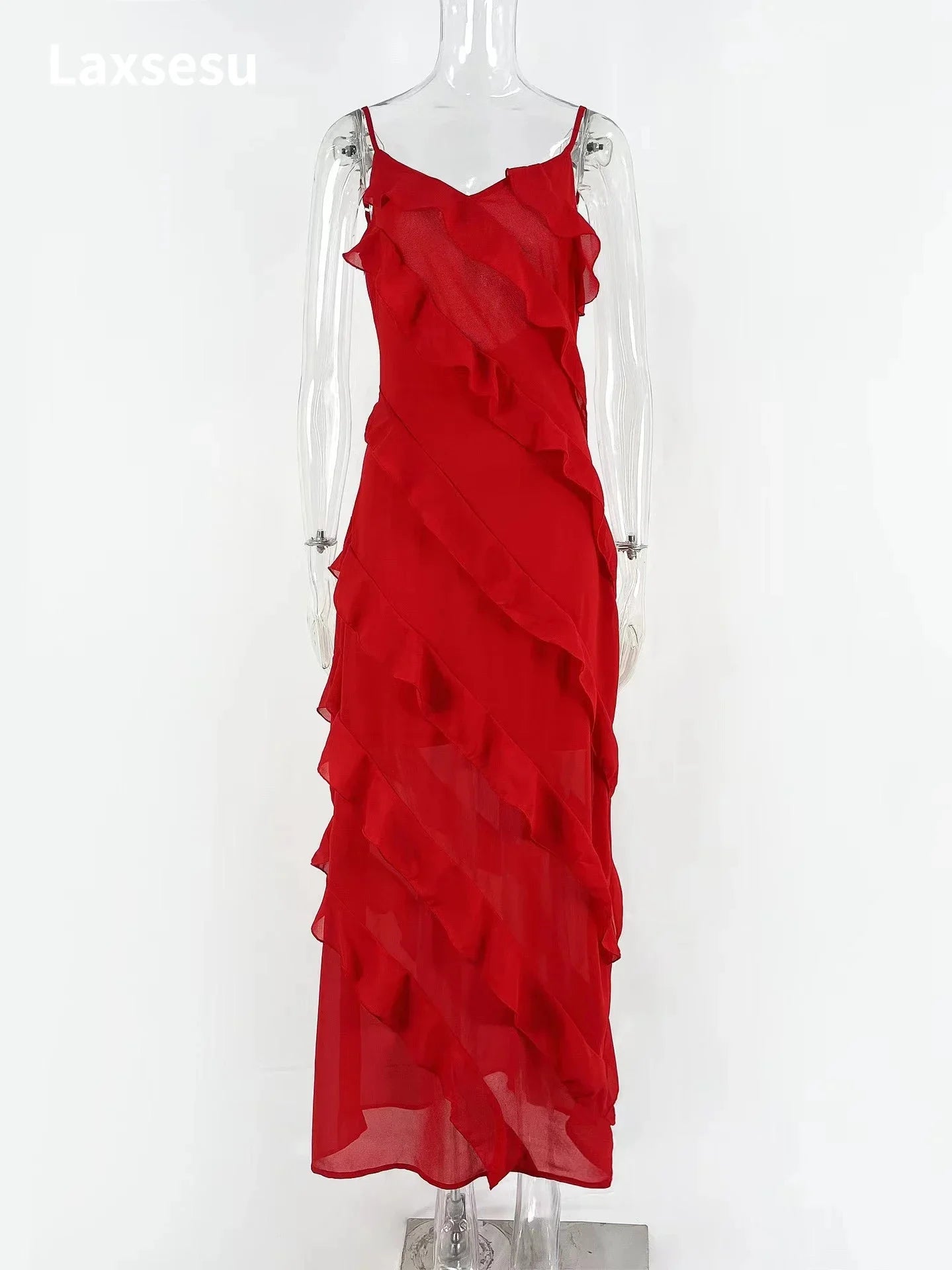 Pleated Backless Red Dress Partywear - Glamora