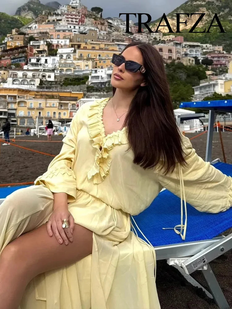 V Neck Lace Up Skirt Suit Summer - Glamora