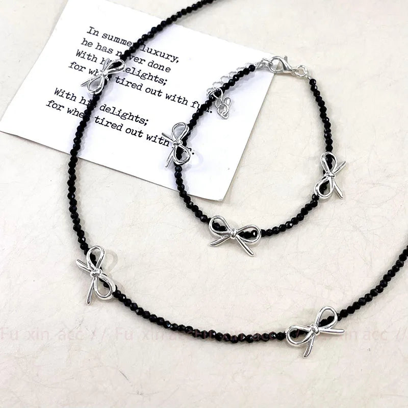 Luxury Beaded Bow Pendant Necklace - Glamora