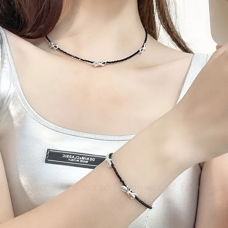 Luxury Beaded Bow Pendant Necklace - Glamora