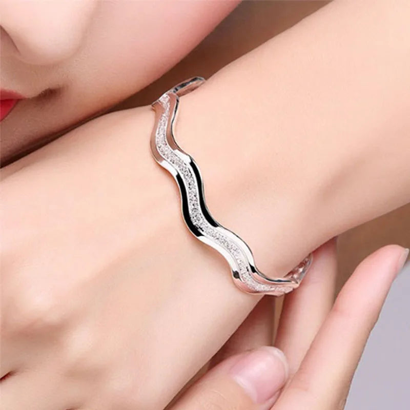 925 Sterling Silver Ripple Cuff Bracelet - Glamora