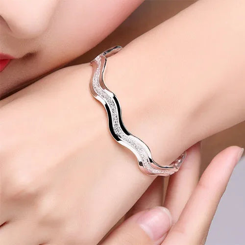 925 Sterling Silver Ripple Cuff Bracelet - Glamora