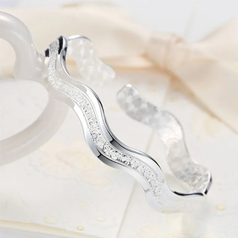 925 Sterling Silver Ripple Cuff Bracelet - Glamora