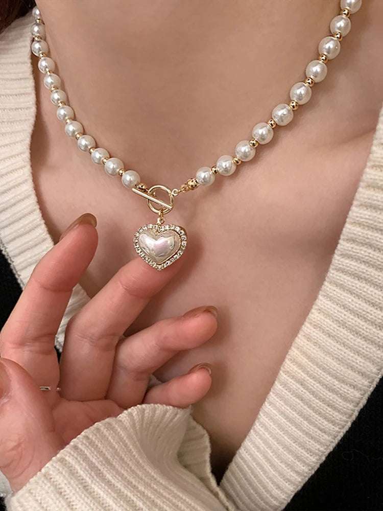 Elegant Pearl Heart Pendant Necklace - Glamora