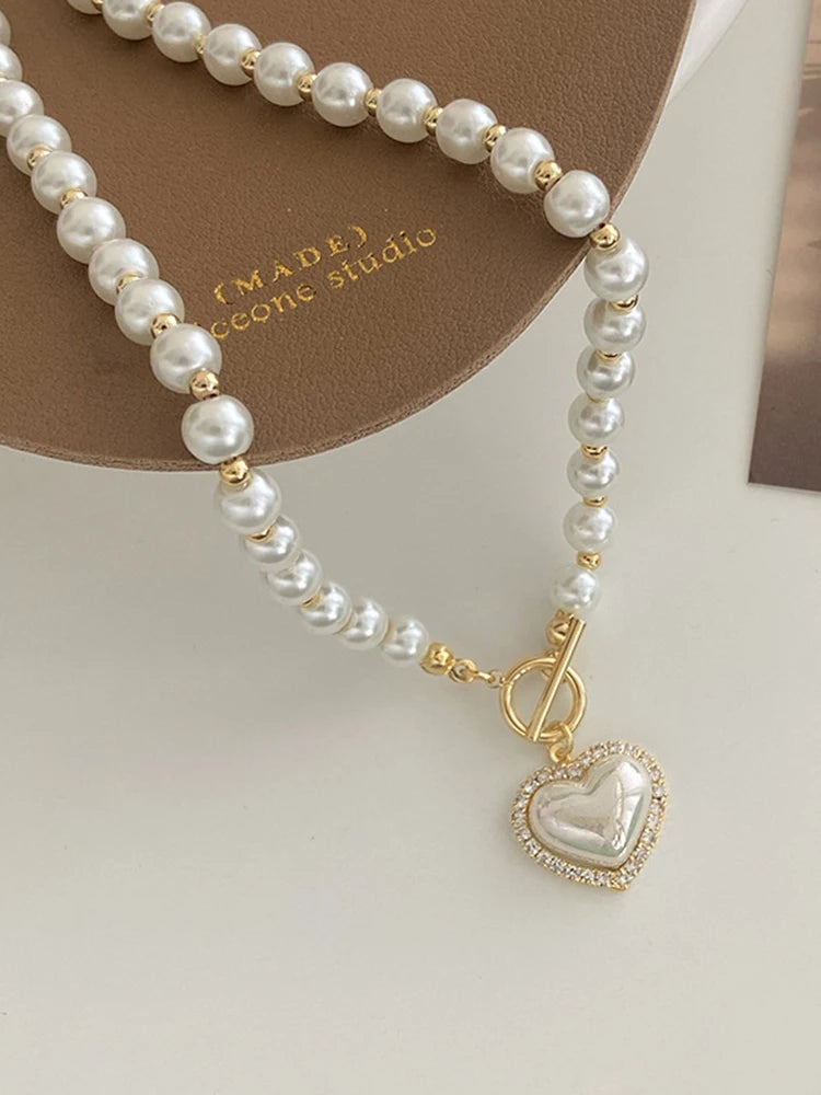 Elegant Pearl Heart Pendant Necklace - Glamora