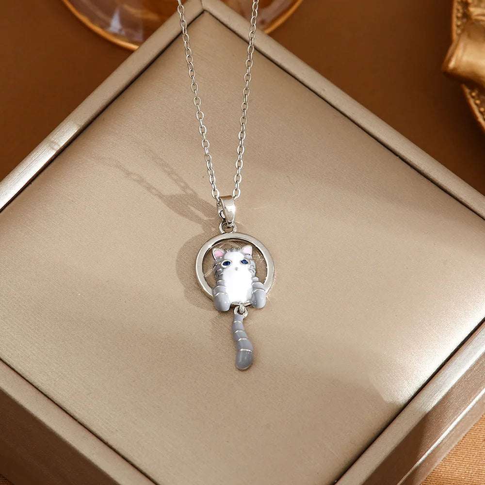 Copper Titanium Cat Oil Drop Necklace - Glamora