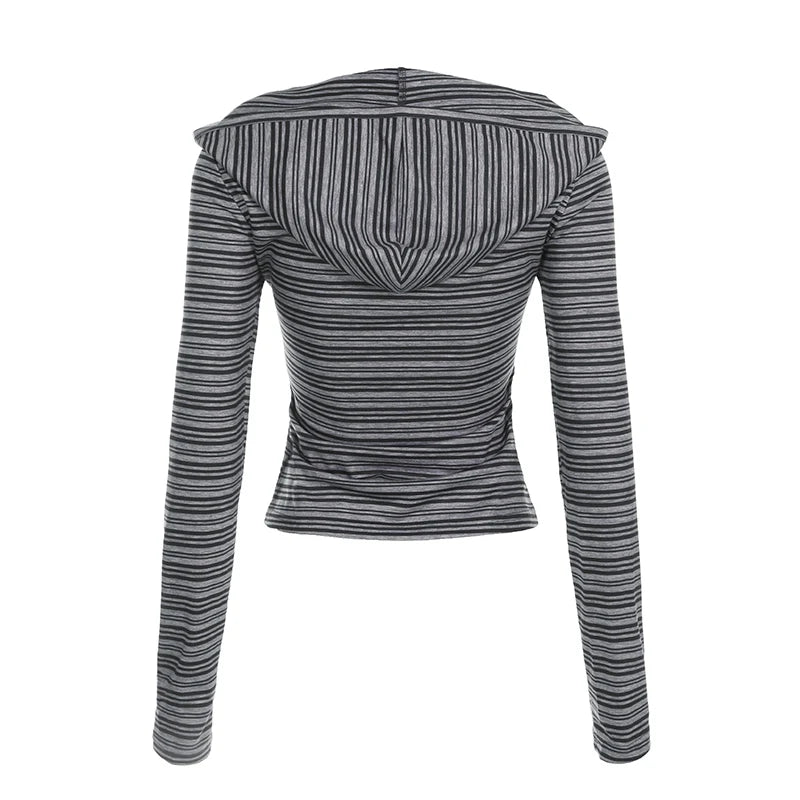 Striped Hooded Slim Fit Tops Women - Glamora