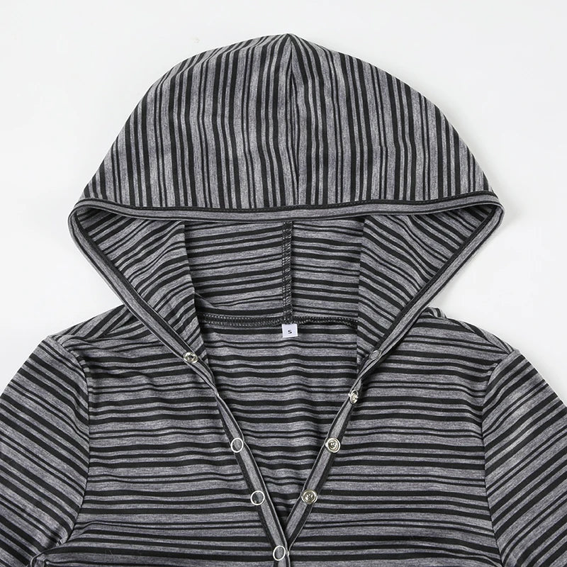 Striped Hooded Slim Fit Tops Women - Glamora