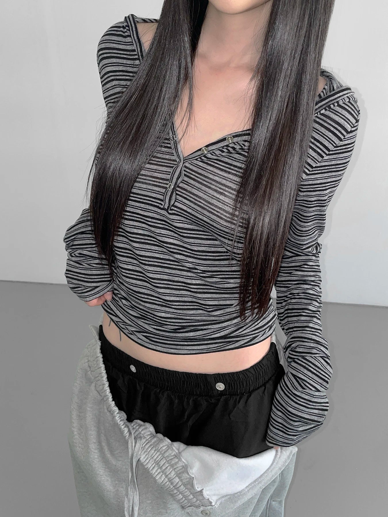 Striped Hooded Slim Fit Tops Women - Glamora