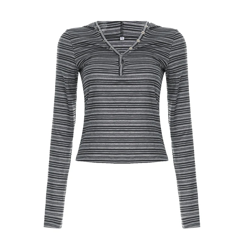 Striped Hooded Slim Fit Tops Women - Glamora