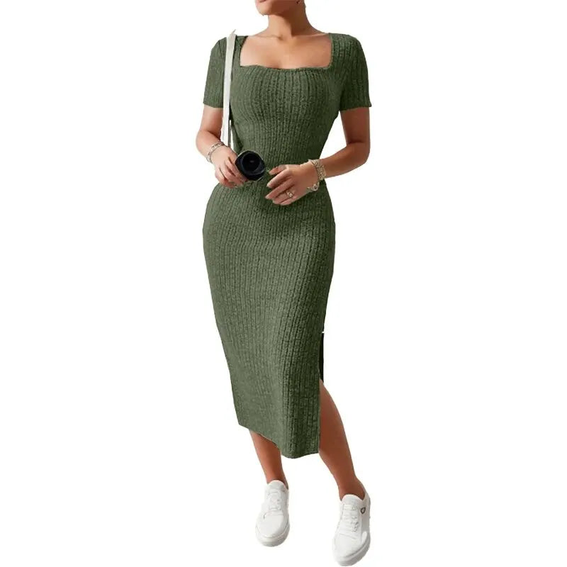 Square Neck Hip Hugging Dress Summer - Glamora