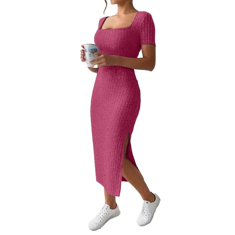 Square Neck Hip Hugging Dress Summer - Glamora