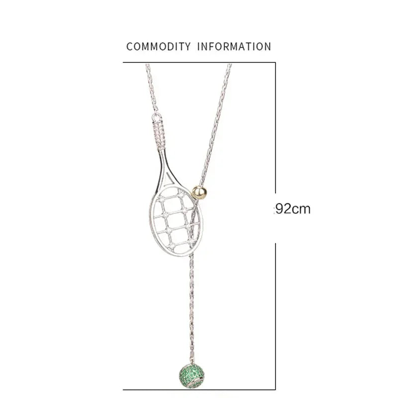 Silver Tennis Racket Pendant Long Necklace - Glamora