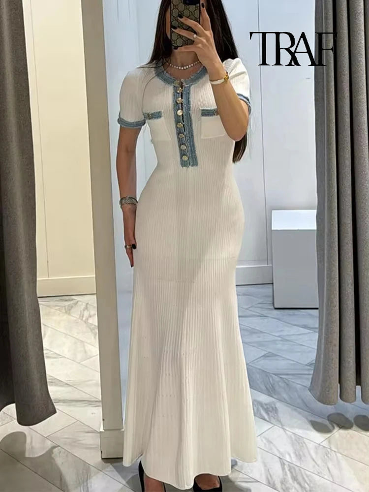 Splicing Knit Wrap Dress Elegant Occasion - Glamora