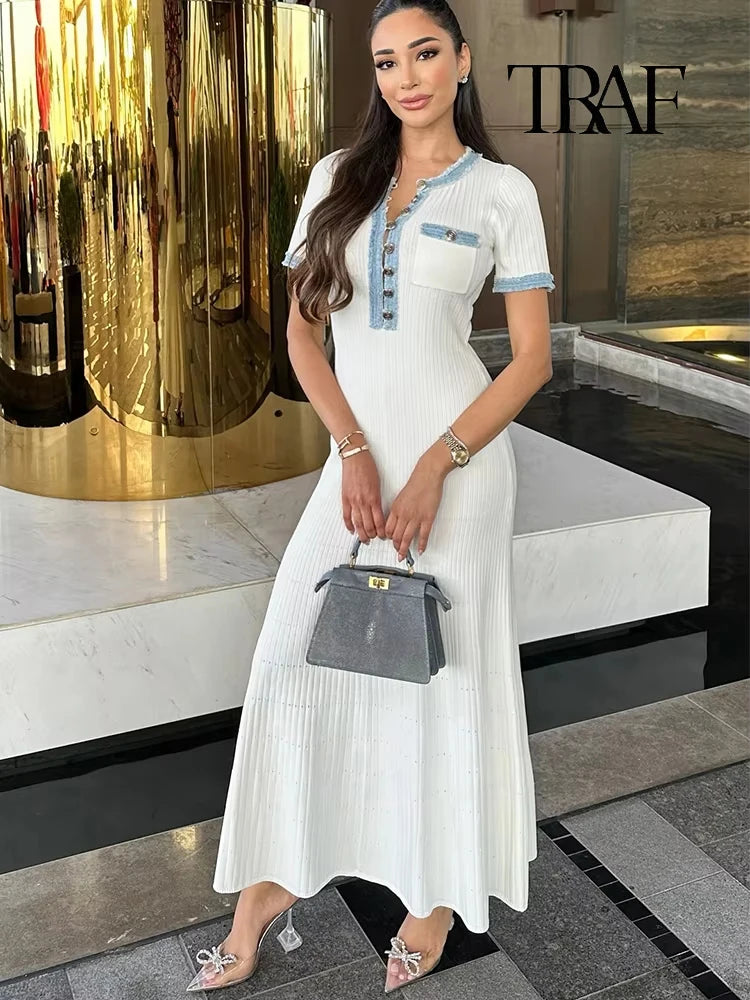 Splicing Knit Wrap Dress Elegant Occasion - Glamora