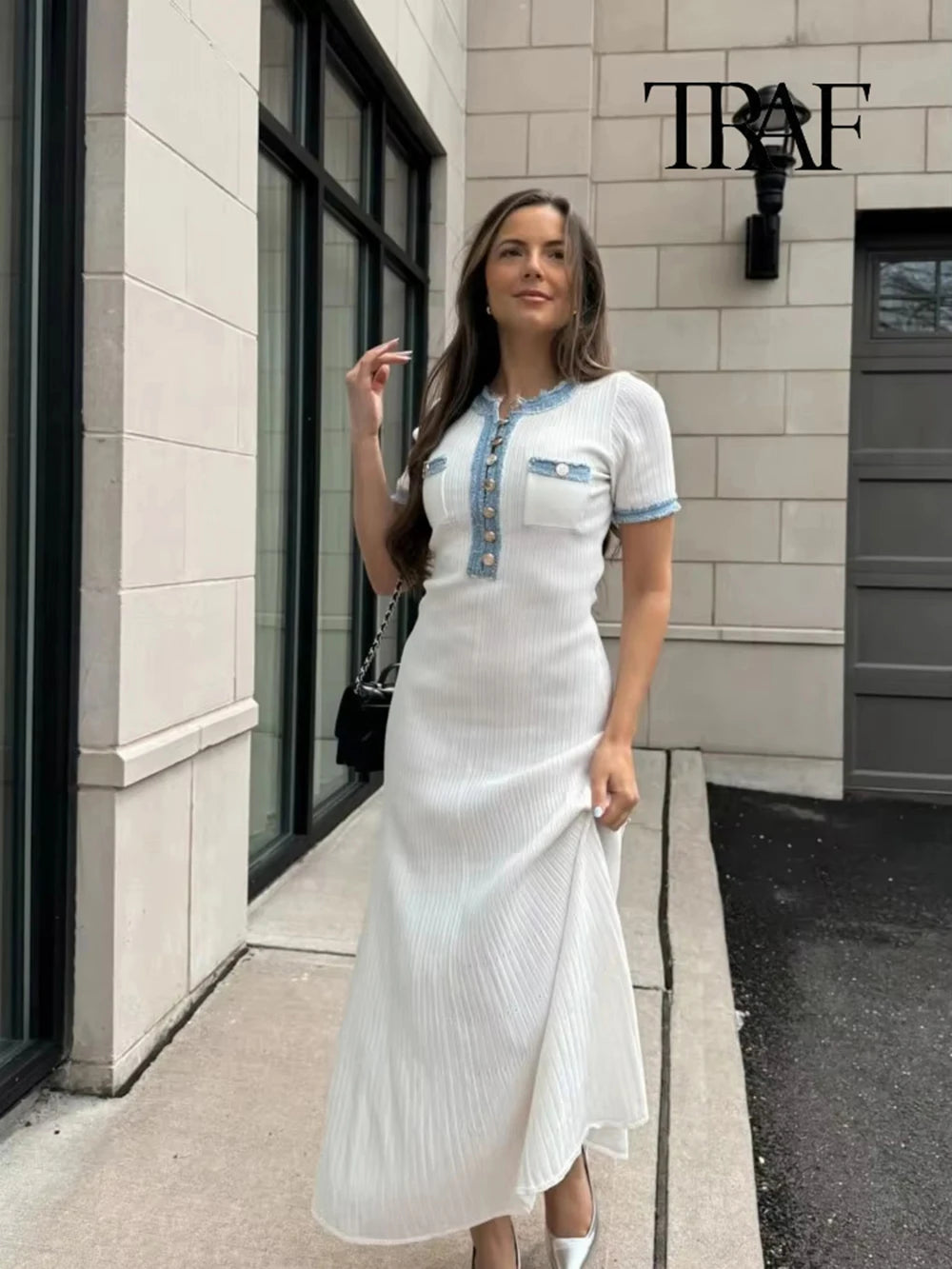 Splicing Knit Wrap Dress Elegant Occasion - Glamora