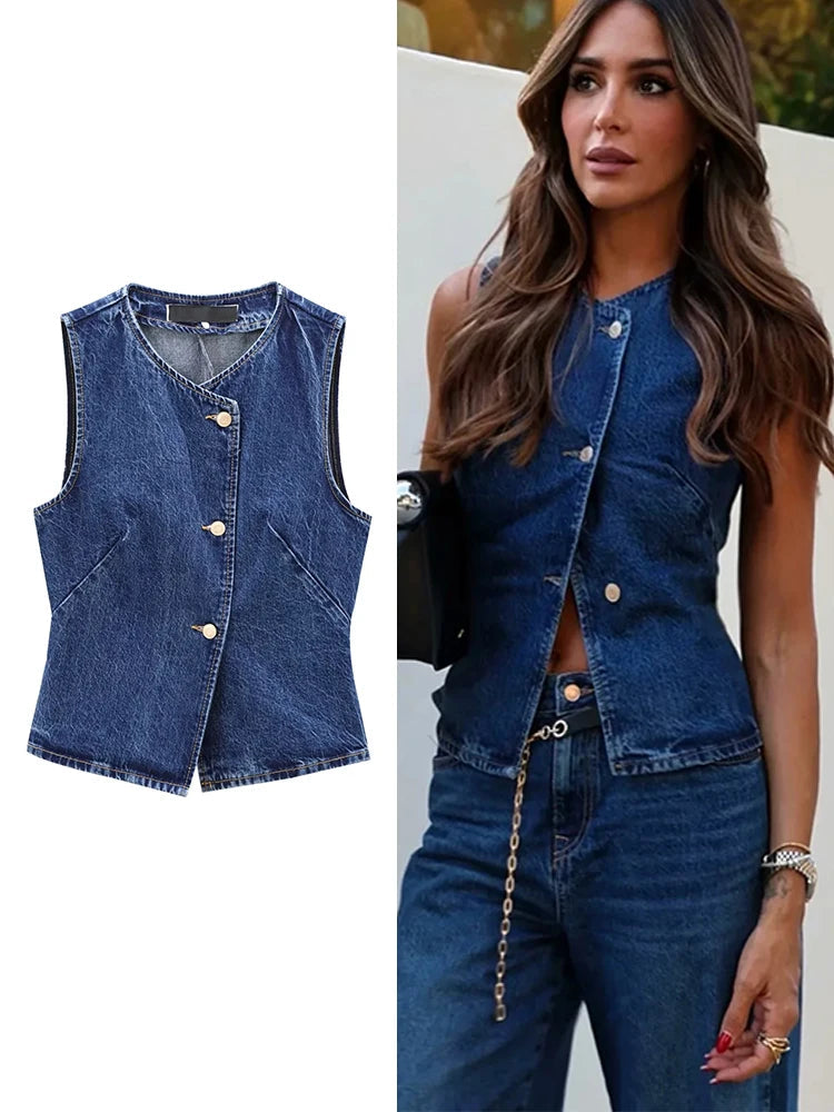 Cropped Denim Vest Casual Streetwear Women - Glamora