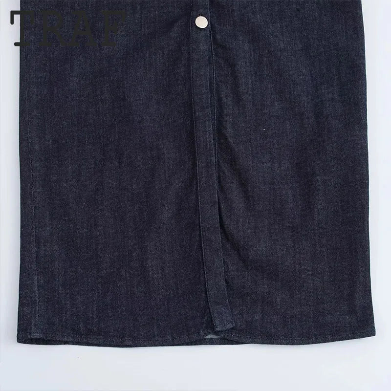 Pleated Denim Dress Casual Elegance Women