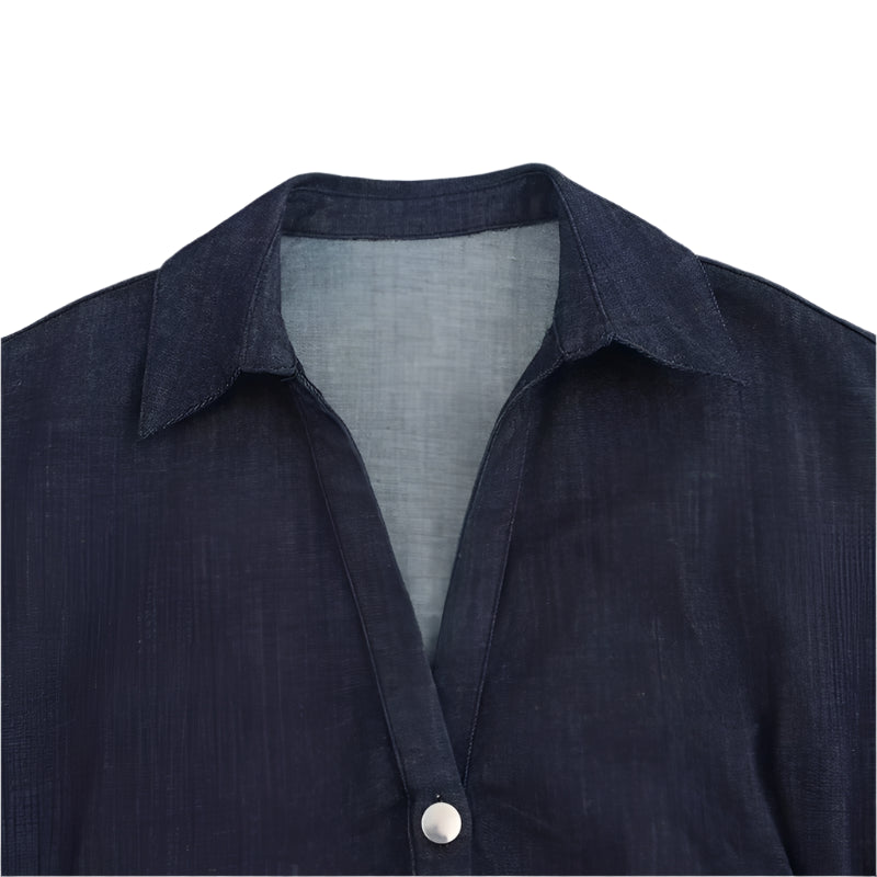 Pleated Denim Dress Casual Elegance Women