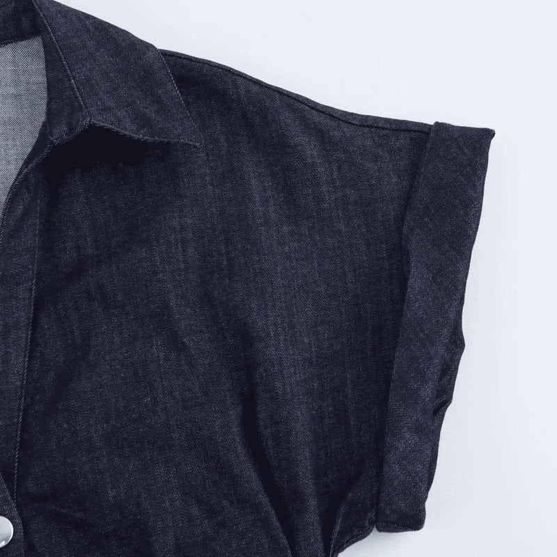 Pleated Denim Dress Casual Elegance Women - Glamora