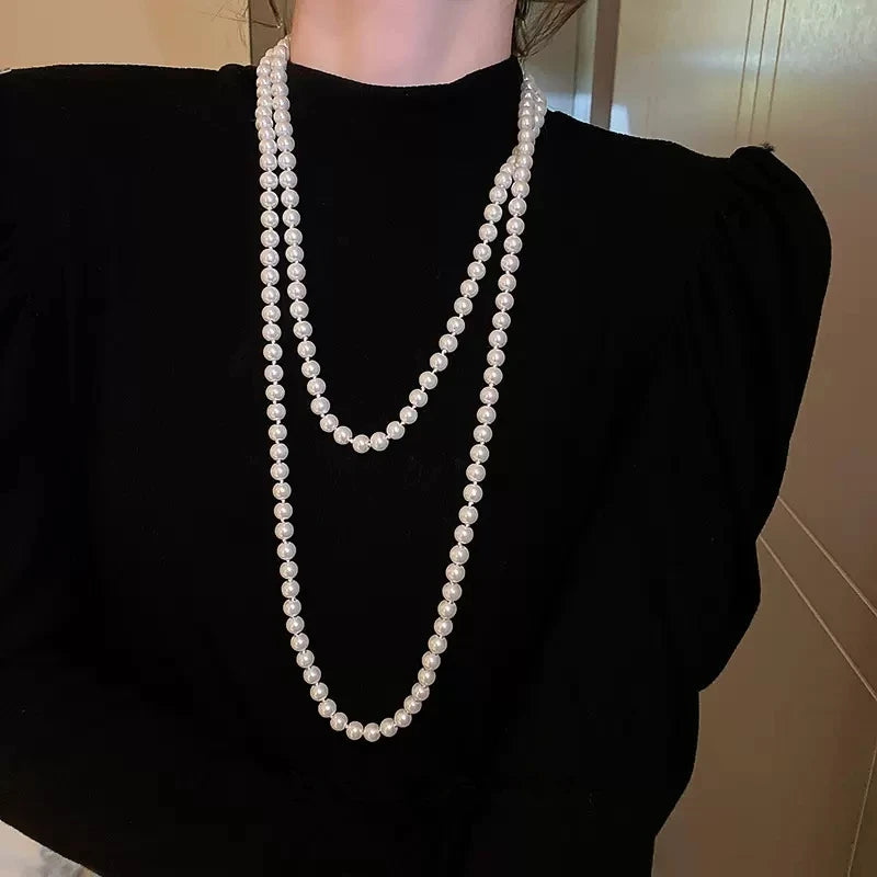 Elegant Long Pearl Collarbone Necklace - Glamora