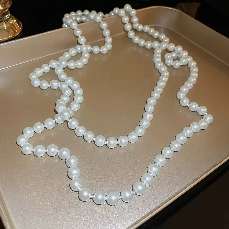 Elegant Long Pearl Collarbone Necklace - Glamora