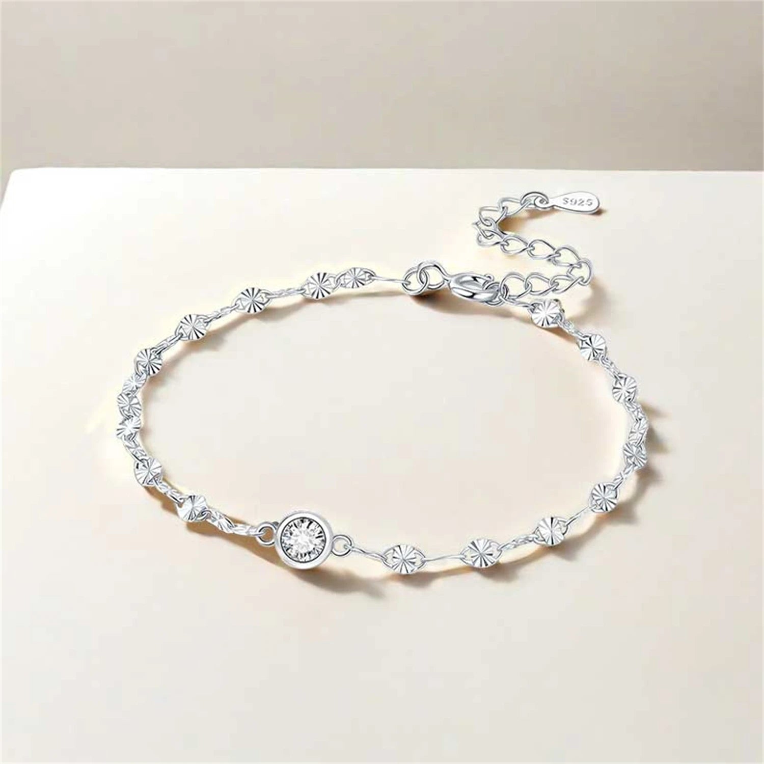 925 Sterling Silver Zircon Charm Bracelet