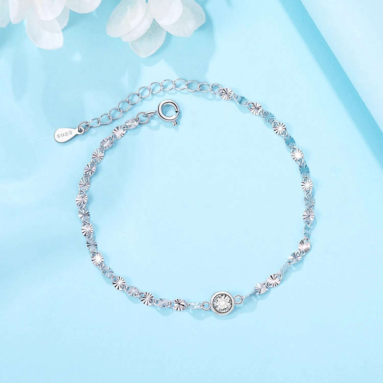 925 Sterling Silver Zircon Charm Bracelet