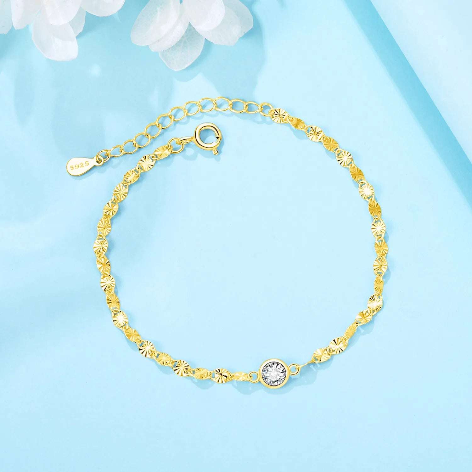 925 Sterling Silver Zircon Charm Bracelet