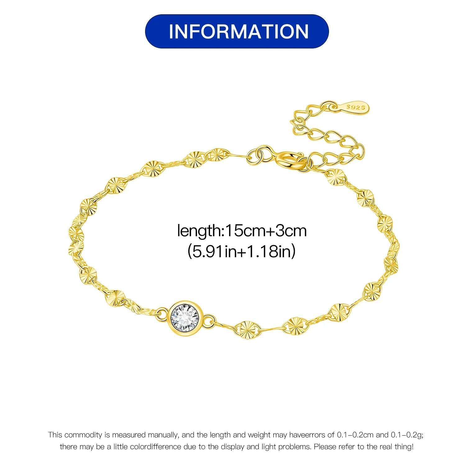 925 Sterling Silver Zircon Charm Bracelet