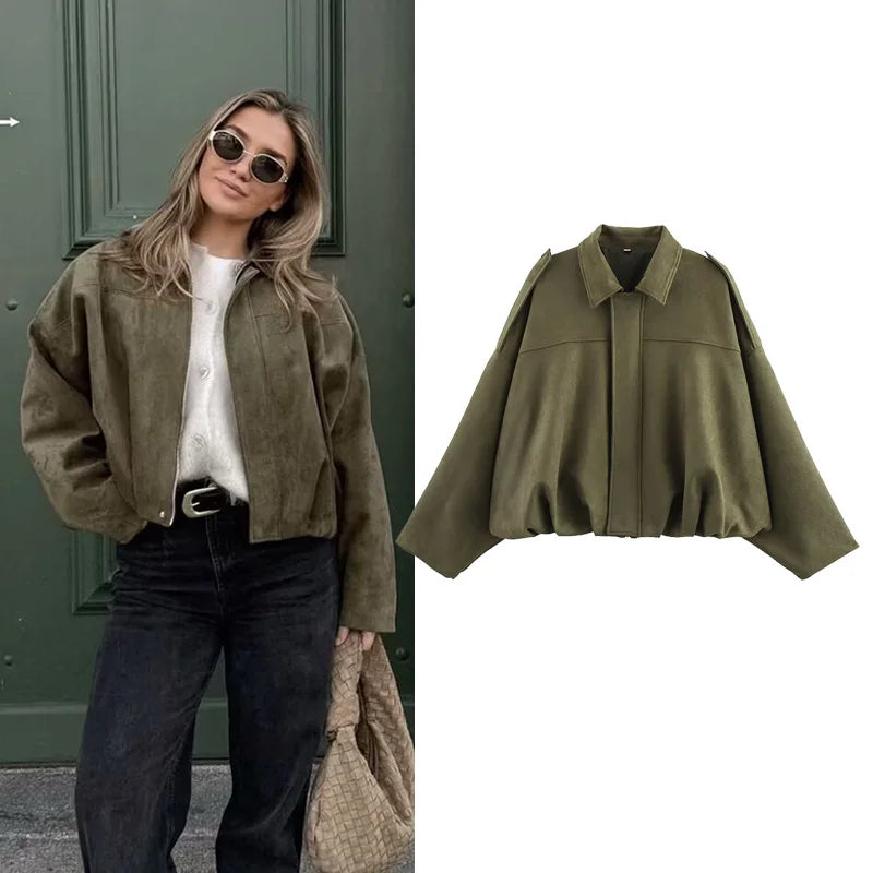 Vintage Bomber Jacket Stylish Outerwear Women