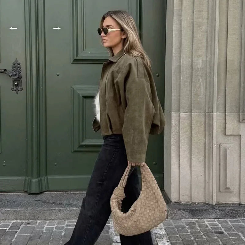 Vintage Bomber Jacket Stylish Outerwear Women