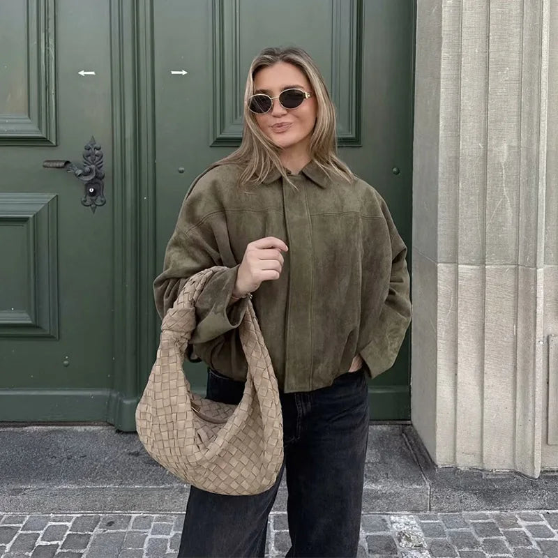 Vintage Bomber Jacket Stylish Outerwear Women