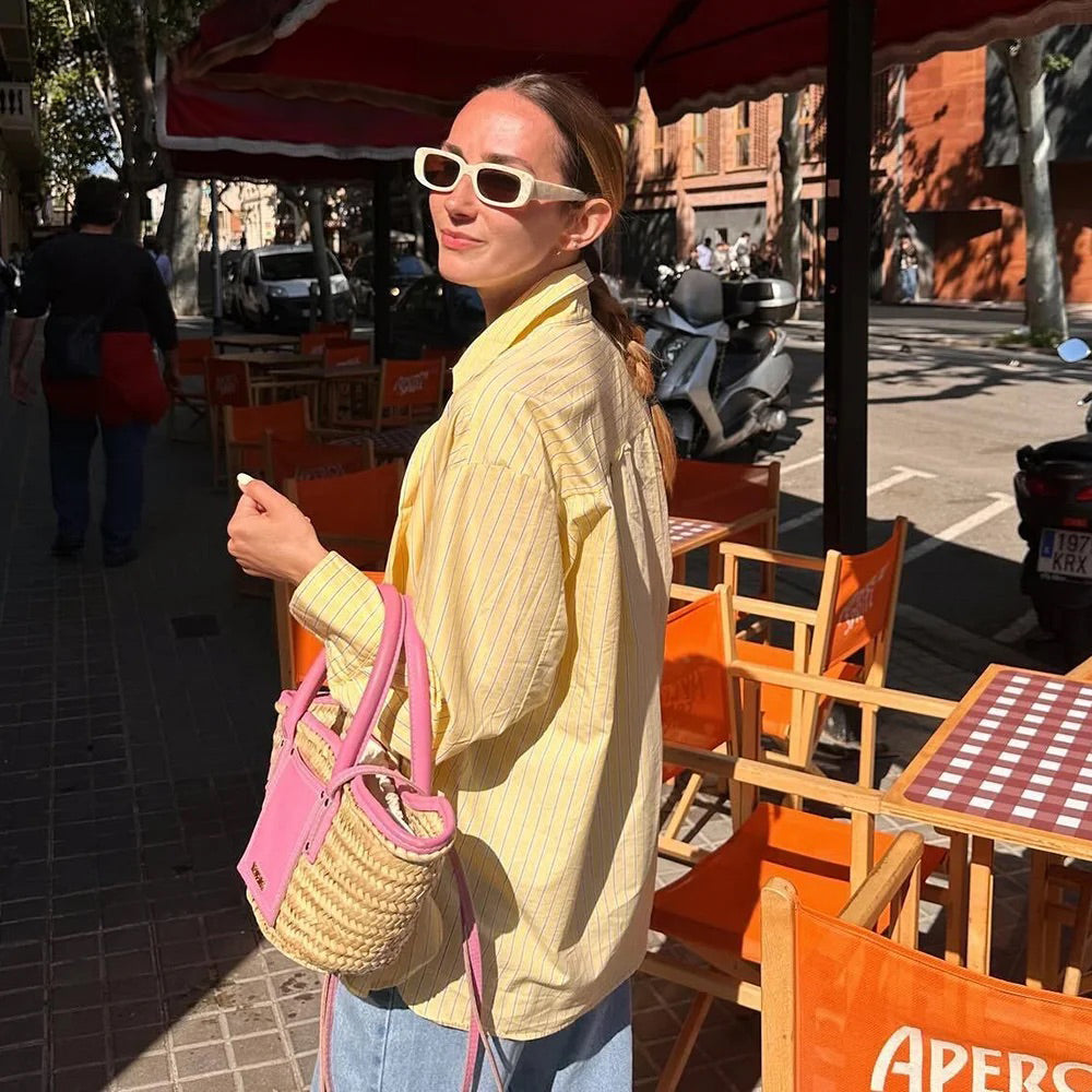 Butter Yellow Striped Loose Shirt Summer