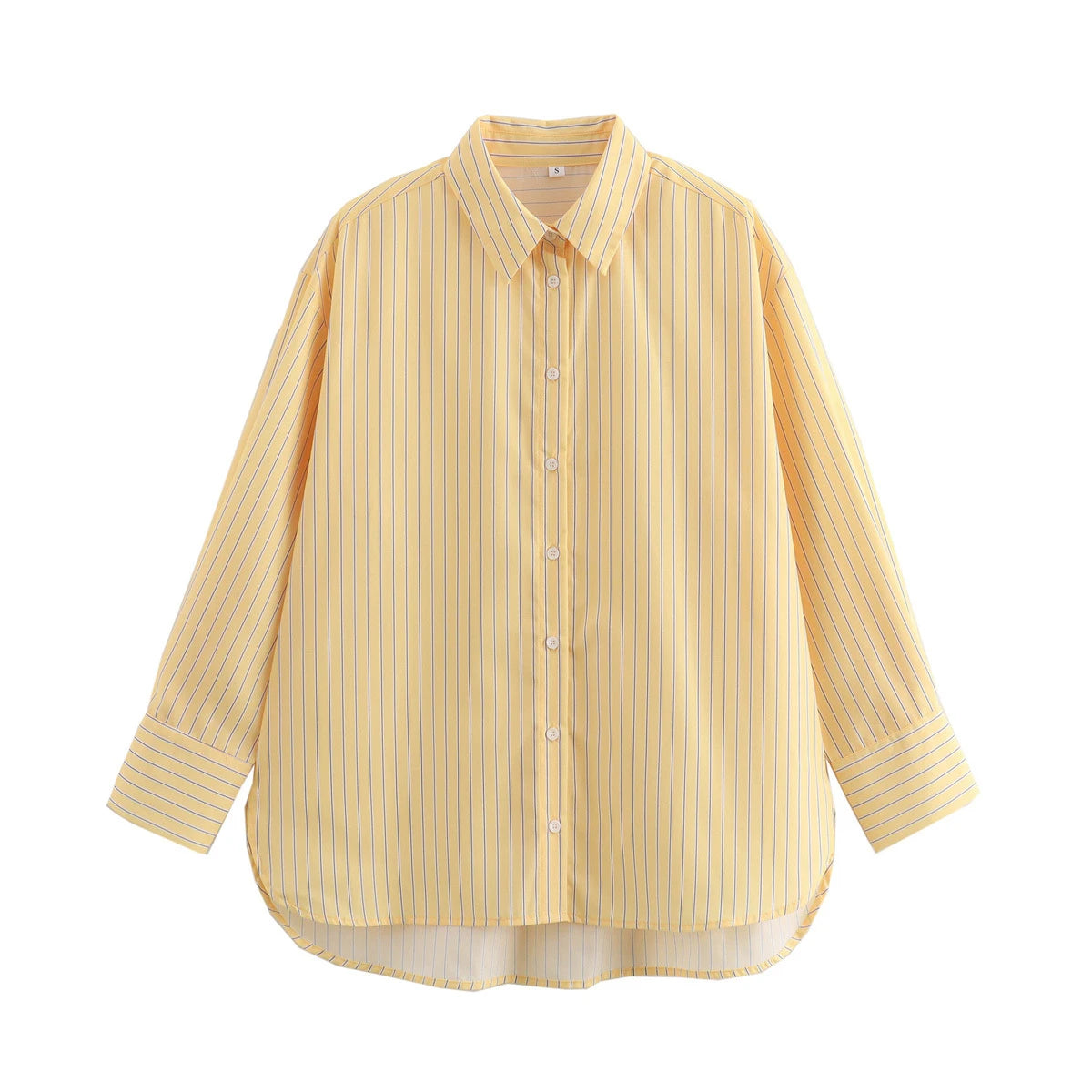 Butter Yellow Striped Loose Shirt Summer - Glamora