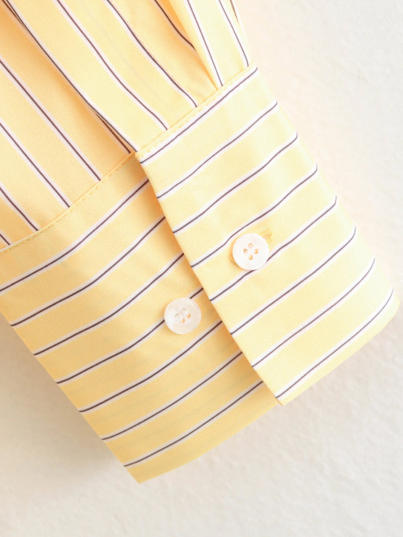 Butter Yellow Striped Loose Shirt Summer - Glamora