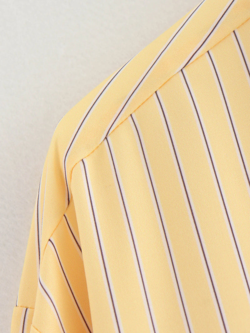 Butter Yellow Striped Loose Shirt Summer - Glamora