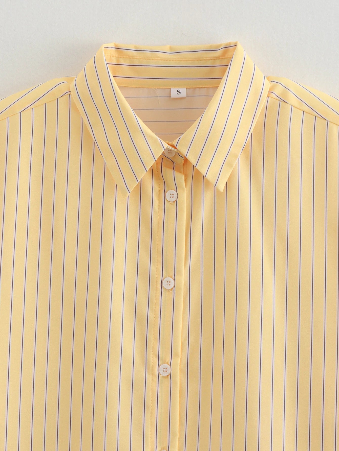 Butter Yellow Striped Loose Shirt Summer - Glamora