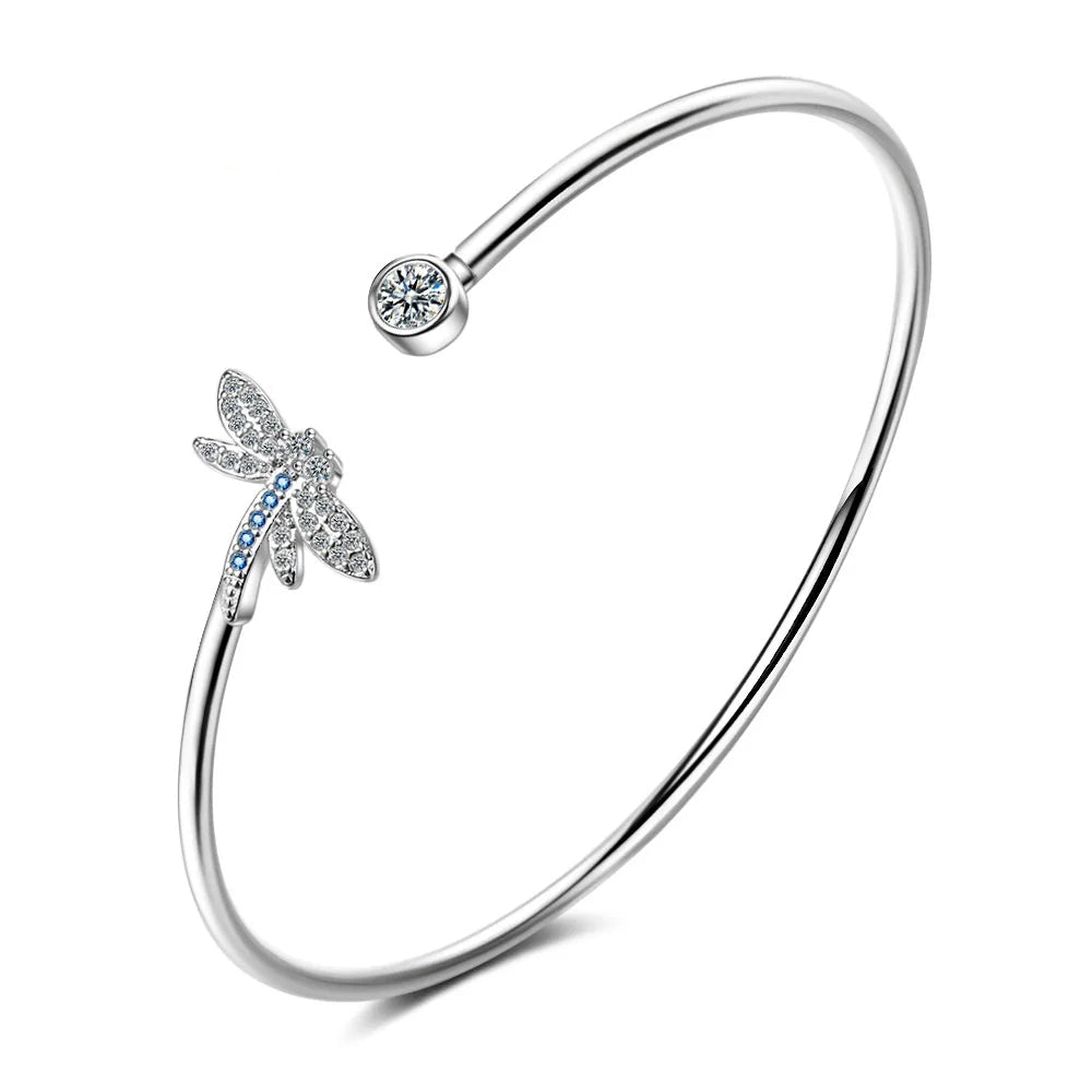 Sterling Silver Heart-Shaped Bangle Bracelet - Glamora