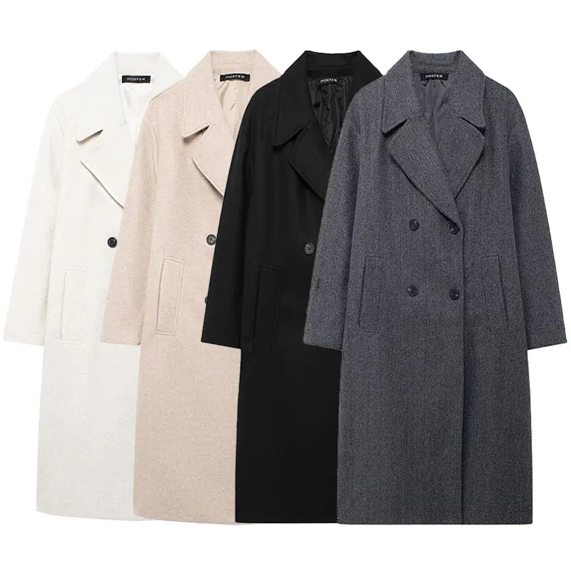 Double Breasted Wool Coat Warmth Women - Glamora